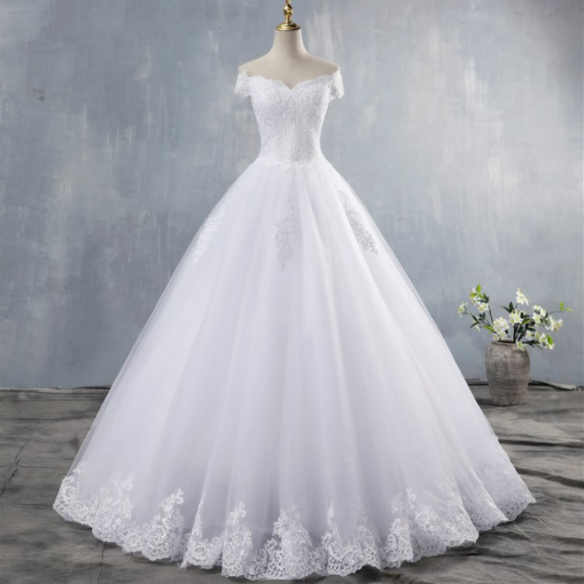 Off Shoulder Sweetheart Lace Appliques A-Line Wedding Dresses Bridal Gowns